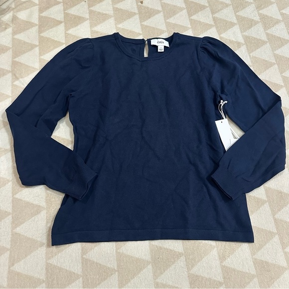Cece navy blue crewneck sweater pearl button back - Picture 1 of 3